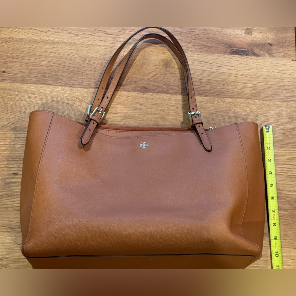 Tory Burch Cognac Saffiano Leather Large Zip Tote Bag - Picture 8 of 10